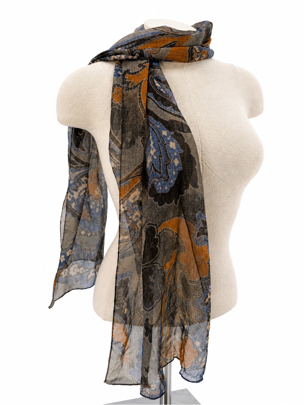 Unbranded Paisley Scarf Accessory Lightweight Chiffon Blue Orange Boho